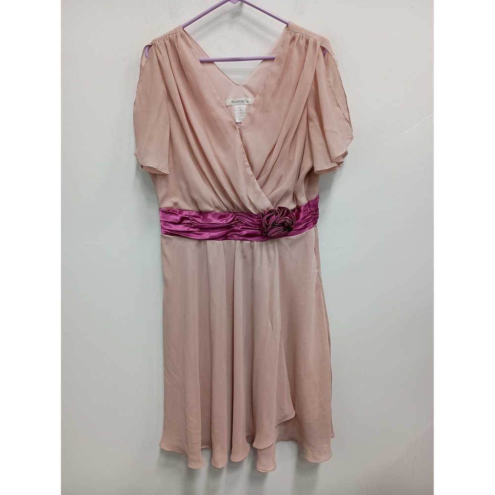Roaman's Fairy Romantic Dress Womens 16W Pink Formal Chiffon Flutter Sleeve